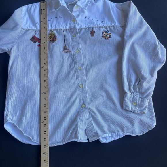 Vintage Bill Blass Womens Button Up Shirt Large Cotton Brown Striped Embroidered - Picture 9 of 10